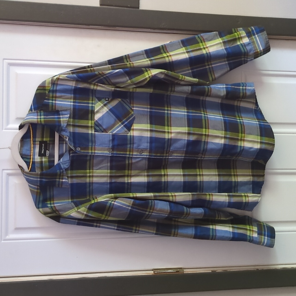 Men's XL Marmot Green and Blue Plaid Button Up